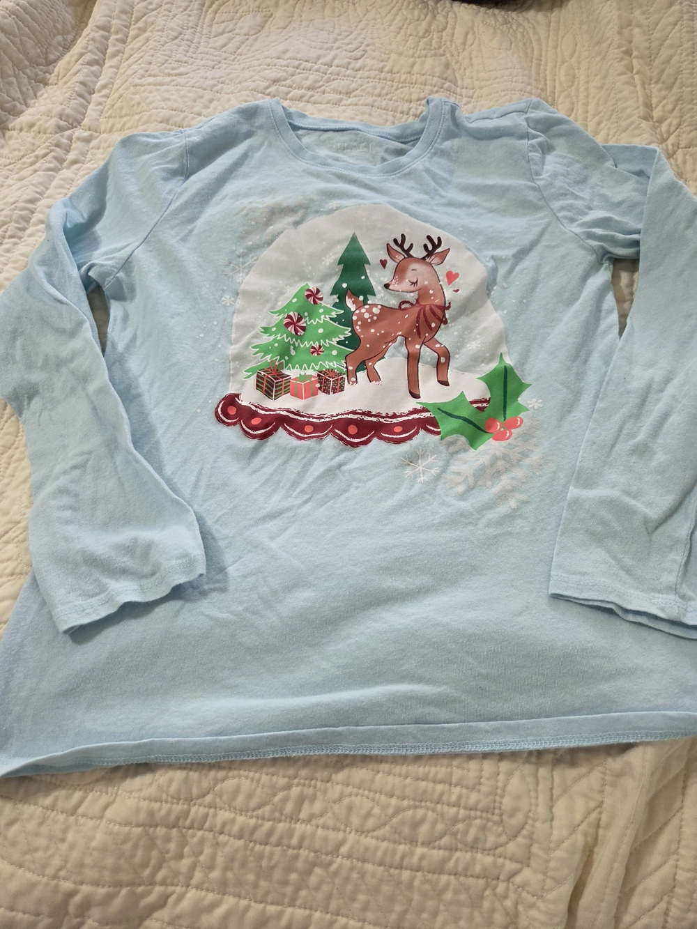 Place Light Blue Long-Sleeve Holiday Reindeer Tee